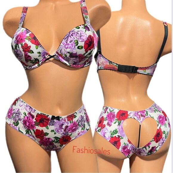 Victorias Secret Very Sexy Rhinestone Strap Bombshell Add-2-Cups Bra cheeky set - Picture 4 of 10